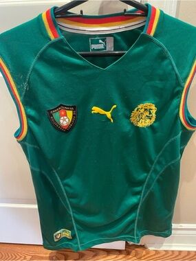 Puma Green Sleeveless Soccer Tank with Yellow Lion & Multicolor Trim